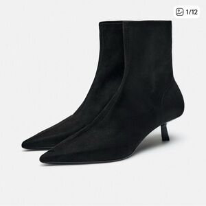 ZARA Suede Kitten Heel Ankle Boots